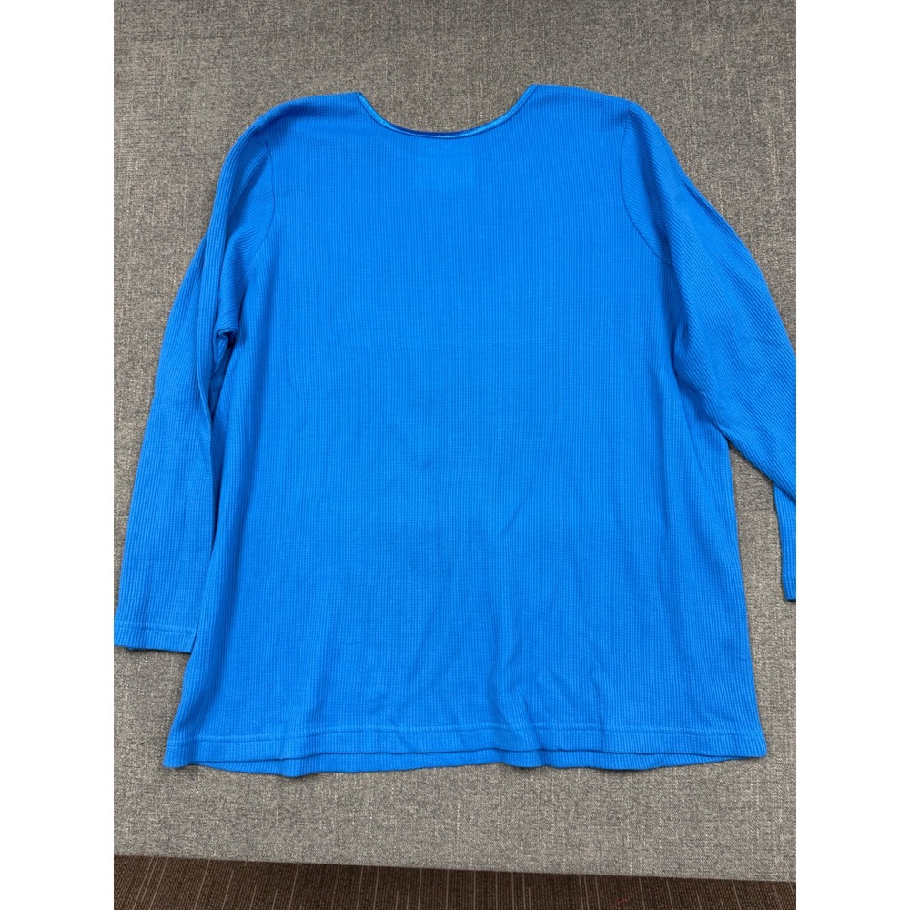 Woman Within Blue Waffle Knit Thermal Top Long Sleeve 2X 26/28